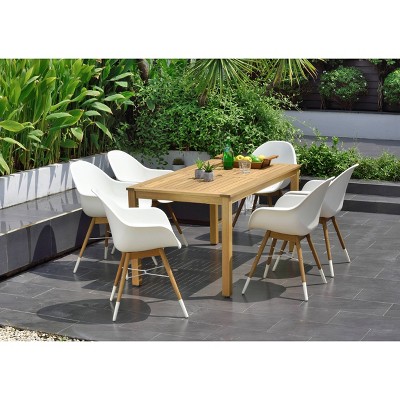 Metz 7pc Rectangular Teak Finish/Resin Patio Dining Set - White - Amazonia