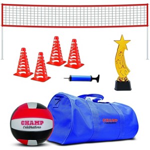 Champ Celebrations All-In-One Volleyball Set | Kids Sports Duffle Bag, Net, Field Markers, Volleyball, Air Pump and Winner Team Trophy | 12 Players - 1 of 4
