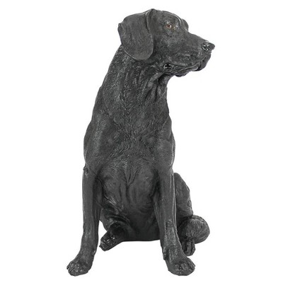 Black Resin Labrador Retriever Dog Garden Statue, 15.5 Inches Tall