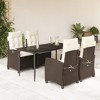 vidaXL 5 Piece Patio Dining Set with Cushions Brown Poly Rattan - 63" Table Length Without Footrest 4 Items - 2 of 4