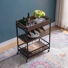 NicBex 3 Open Shelves Rolling Kitchen Island Cart and 4 Bottle Racks,Kitchen Island on Wheels with Storage,Island Table for Kitchen,Walnut - 2 of 4