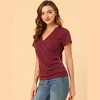 INSPIRE CHIC Women's Wrap V Neck Short Sleeve Button Decor Ruched Blouses - 4 of 4