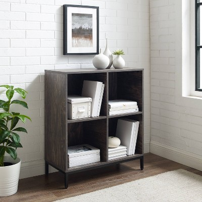 Brown Ash Four-Cube Record Storage Bookcase with Steel Legs