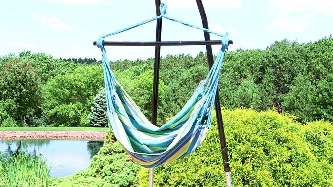 Sunnydaze Hanging Rope Hammock Chair Swing with Collapsible Bar for Backyard and Patio - 265 lb Weight Capacity - Ocean Breeze, 2 of 11, play video