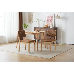 VINGLI Woven Wooden Dining Chairs Set of 2,Armless Mid Century Modern Desk Chairs Farmhouse Comfy No Wheels for Living Room,Kitchen,Oak,Suede - 1 of 4