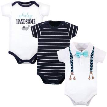 Little Treasure Baby Boy Cotton Bodysuits 3pk, Whale Suspenders