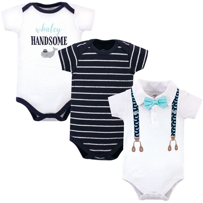 Little Treasure Baby Boy Cotton Bodysuits 3pk, Whale Suspenders, 1 of 5