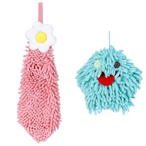 REGALWOVEN 2 Packs Soft Absorbent Flower Pattern Chenille Hand Towel with Loop 6" x 15"/7" x 7" - 1 of 4