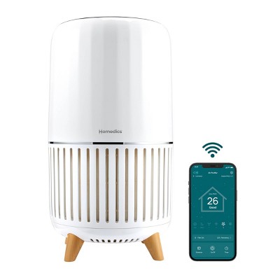 HoMedics Smart True HEPA Large Room Air Purifier with Air Quality Sensor and UV-C: Odor Eliminator, Smartphone App Control