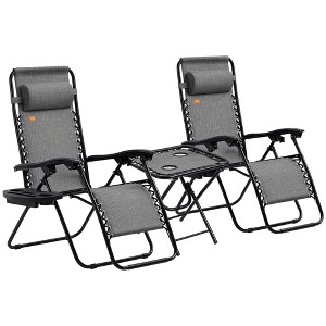Outsunny Zero Gravity Chair Set with Side Table, Adjustable & Folding Reclining Lounge Chairs, Anti-Gravity Chairs with Cupholders & Pillows - 1 of 4