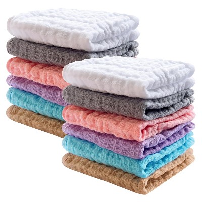 12 Pack Baby Muslin Washcloths - Soft Face Cloths for Newborn, Absorbent Bath Wash Cloths, Wipes