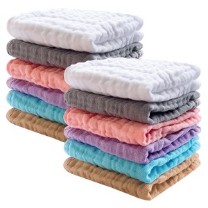 12 Pack Baby Muslin Washcloths - Soft Face Cloths for Newborn, Absorbent Bath Wash Cloths, Wipes - 1 of 4