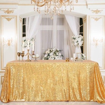 Wikineon Sparkly Drape Tablecloth Gold Tablecloths Sequin Fabric Table Cloth for Ceremony Party Halloween 50x80 Inch