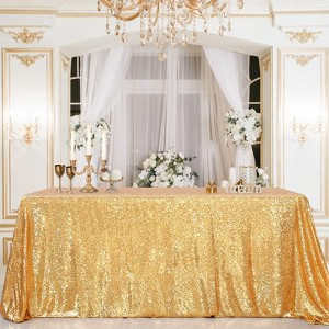 Wikineon Sparkly Drape Tablecloth Gold Tablecloths Sequin Fabric Table Cloth for Ceremony Party Halloween 50x80 Inch - 1 of 4