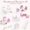 ROBOTIME Dollhouses 3 Story Preschool Toy Doll House, Play House Toys, Wooden Kid House Toy, Holiday Gift For Girls, Pink, 30.7"*24.3"*32" - 4 of 4