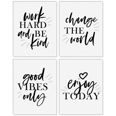 Big Dot of Happiness Work Hard and Be Kind - Unframed Inspirational Quotes Linen Paper Wall Art - Set of 4 - Artisms - 11 x 14 inches Black and White