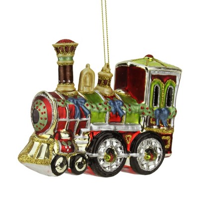 Northlight 5.5" Red and Green Train Glittered Glass Christmas Ornament