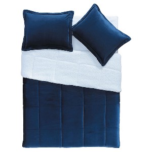 Navy Micro Mink Sherpa Reversible Comforter Set 3 Piece (Queen) - VCNY , Adult Unisex, Blue