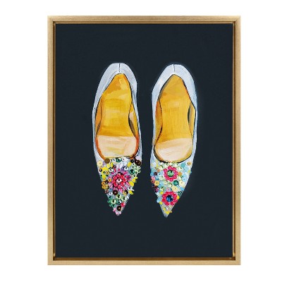 18" x 24" Sylvie High Heel Glitters by Rongrong DeVoe Framed Wall Canvas Gold - Kate & Laurel All Things Decor