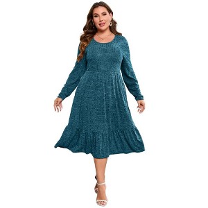 WhizMax Women's Classic Ribbed Knit Sweater Dress Plus Size Stretchy Comfy Casual Fall Dress - 1 of 4