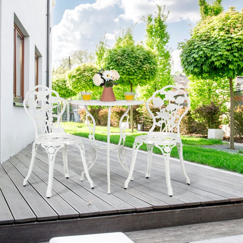 Tangkula Rose Design Bistro Set Antique Aluminum Bench Patio Garden Chair for Outdoor White, 2 of 9