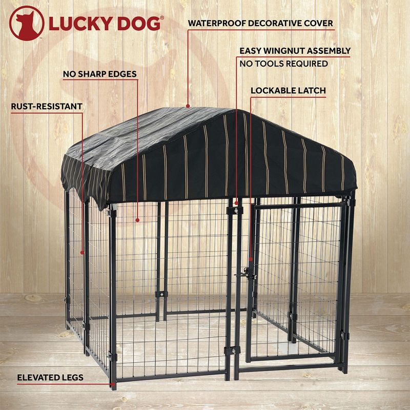 Lucky Dog 60548 4' x 4' x 4.3' Uptown Welded Secure Wire Outdoor Pet Dog Kennel Playpen Crate Kennel - Black, 3 of 7