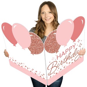 Big Dot of Happiness Pink Rose Gold Birthday - Happy Birthday Giant Greeting Card - Big Shaped Jumborific Card - 16.5 x 22 inches - 1 of 4