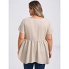 GRACE & GRANDEUR Women's Plus Size Pintuck Texture V Neck Short Sleeve Button Decor Asymmetric Hem Casual Babydoll Blouses - 3 of 4