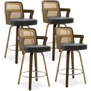 Bekrvio 26" Swivel Counter Height Bar Stools Set of 1/2/3/4,Faux Leather Upholstered Bar Chairs with Back & Arm for Kitchen Island,Black - 1 of 4