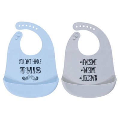 Hudson Baby Infant Boy Silicone Bibs 2pk, Mustache, One Size