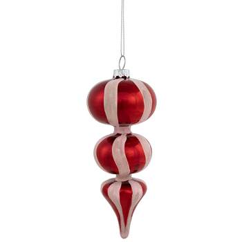 Northlight 5.5" Shiny Red and Frosted Striped Candy Cane Finial Glass Christmas Ornament