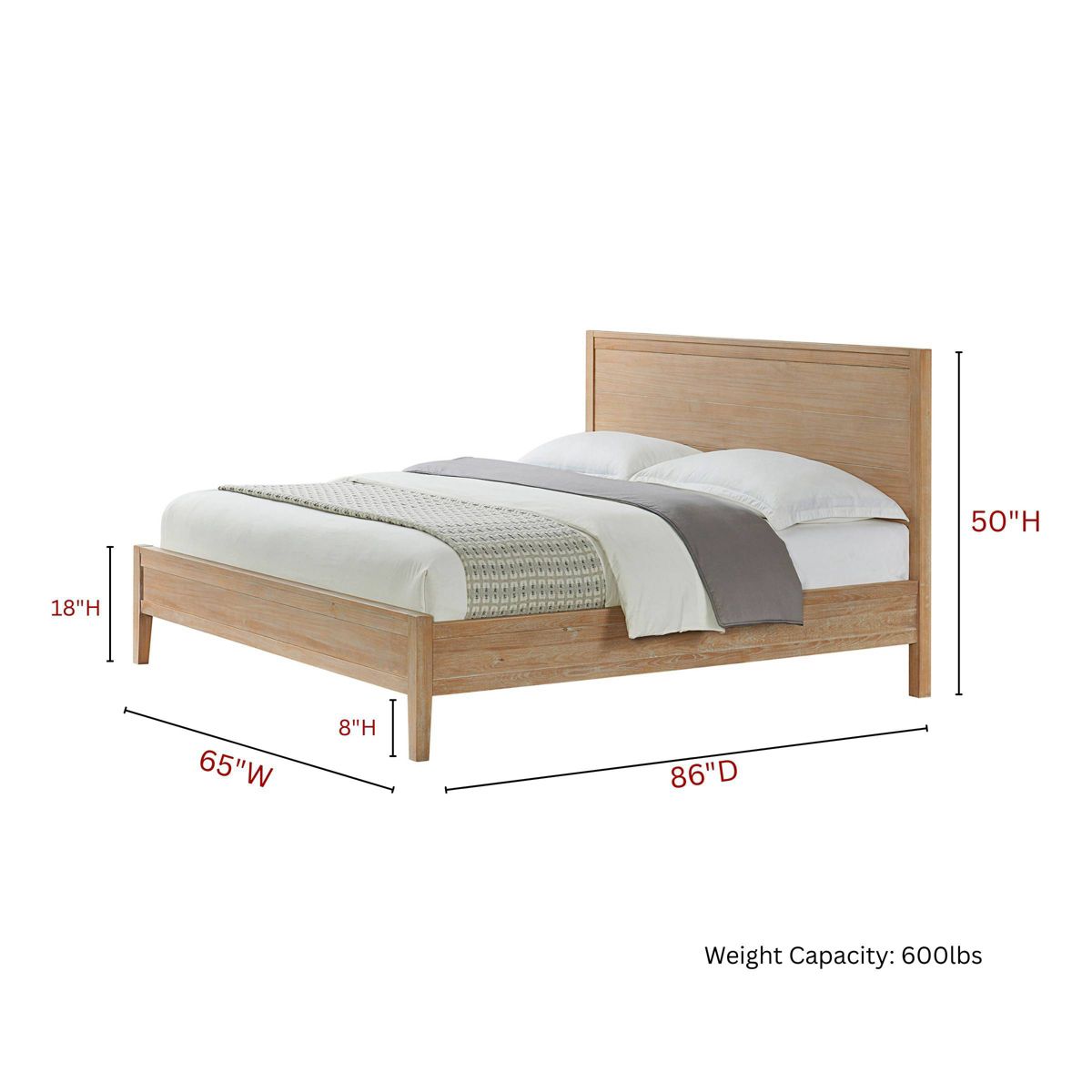 Arden Panel Wood Bed Light Driftwood - Alaterre Furniture - thumbnail 6