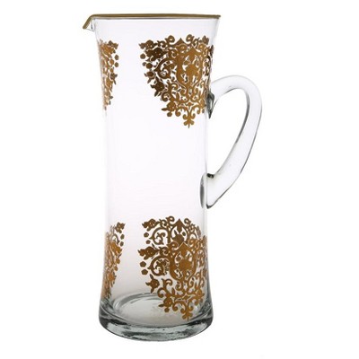 Classic Touch Glass Water Pitcher with Rich Gold Artwork