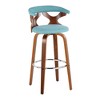 Gardenia 30" Mid-Century Modern Fixed-Height Swivel Barstool with Teal Fabric and Walnut Wood Base, Set of 2 - 2 of 4