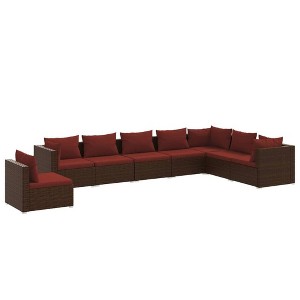 vidaXL Garden Lounge Set Brown PE rattan, powder-coated steel, fabric - 1 of 4