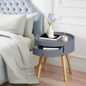 PAGED Night Stand Modern Bedside Table Wooden Nightstand with Storage Drawer and Open Shelf for Bedroom - 1 of 4