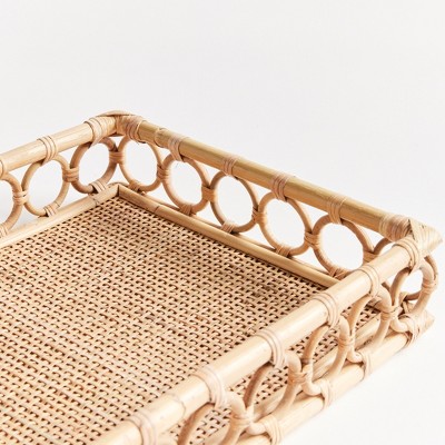Natural Rattan Rectangular Decorative Trays Set of 2