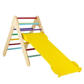 Costway 3-in-1 Wooden Climbing Triangle Set Triangle Climber w/ Ramp