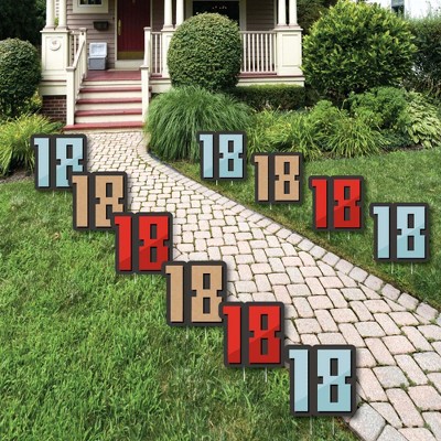 Big Dot of Happiness Boy 18th Birthday - Eighteen Shaped Lawn Decorations - Outdoor Eighteenth Birthday Party Yard Decorations - 10 Piece