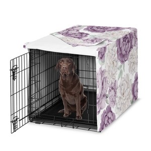 Sweet Jojo Designs Girl Dog Crate Kennel Cover 42in. Peony Floral Garden  Purple Ivory and Green - 1 of 4