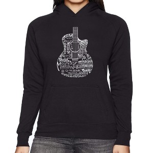 LA Pop Art Women's Word Art Hooded Sweatshirt -Languages Guitar - 1 of 4