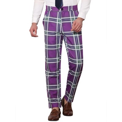 Lars Amadeus Men's Business Plaid Lightweight Regular Fit Flat Front Checked Pants