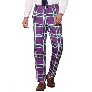 Lars Amadeus Men's Business Plaid Lightweight Regular Fit Flat Front Checked Pants - 1 of 4