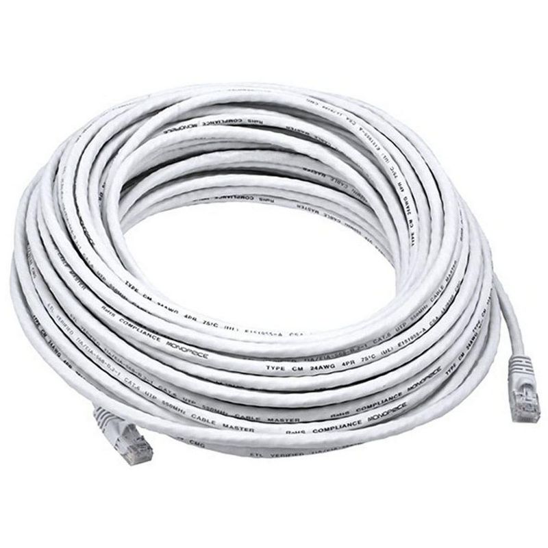 Monoprice Cat6 Ethernet Patch Cable - 75 Feet - White | Network Internet Cord - RJ45, Stranded, 550Mhz, UTP, Pure Bare Copper Wire, 24AWG, 1 of 4