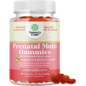 Prenatal Multi Gummies for Women, Chewable Prenatal Vitamins with Iron Folic Acid and Superfruit Blend, Pineapple & Mango, Nature's Craft, 120ct - 1 of 4