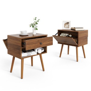 Arceso Mid Century Nightstand Set of 2, Walnut Hidden Compartment End Tables with Storage Drawer for Bedroom - 1 of 4