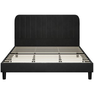 Yaheetech Upholstered Platform Bed Frame with Square Tufted Fabric Headboard - 1 of 4