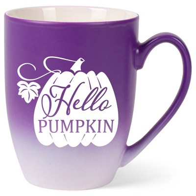 Elanze Designs Hello Pumpkin Two Toned Ombre Matte Purple and White 12 ounce Ceramic Stoneware Coffee Cup Mug