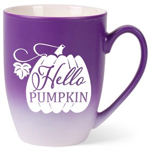 Elanze Designs Hello Pumpkin Two Toned Ombre Matte Purple and White 12 ounce Ceramic Stoneware Coffee Cup Mug - 1 of 4