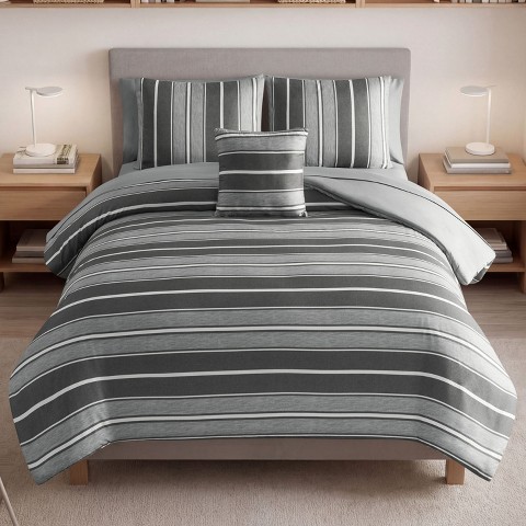 The Sheet Lab Lyon Stripe Bed in a Bag, Gray, Queen